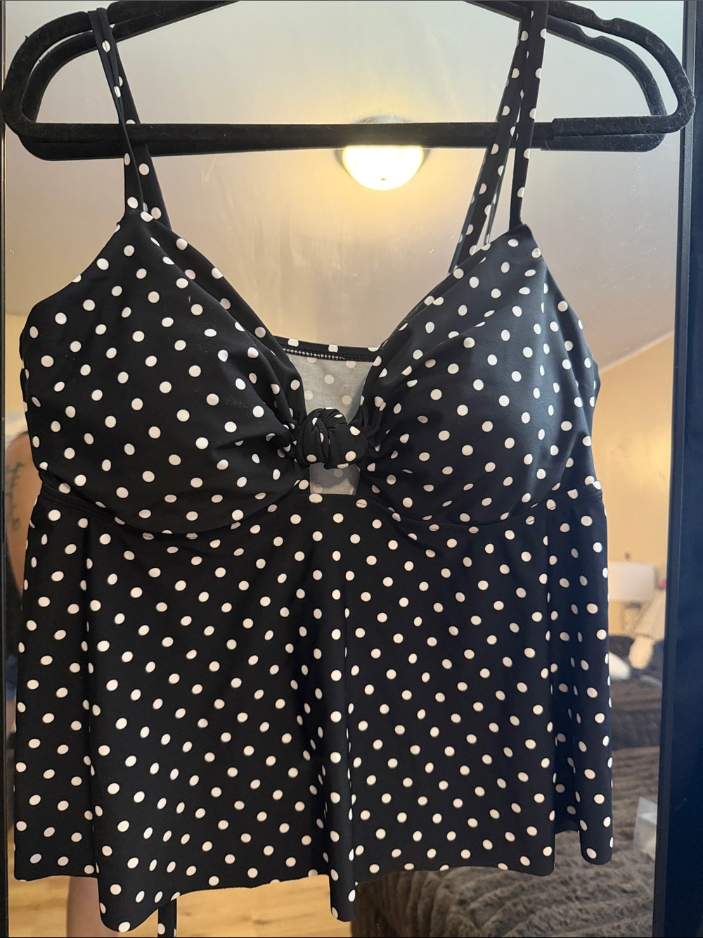 Time and Tru Black and White Polka Dot Tankini Top
